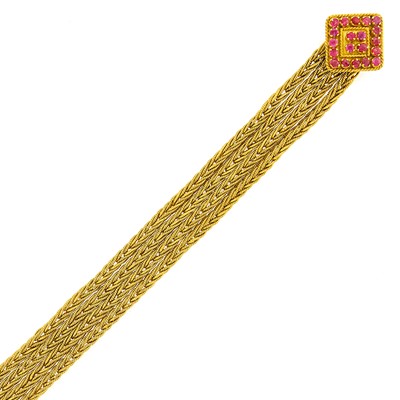 Lot 1197 - Four Strand Gold and Ruby Bracelet