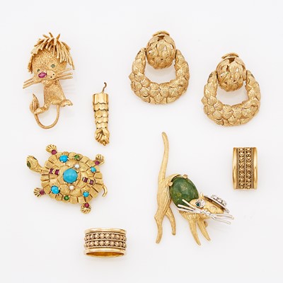 Lot 1246 - Group of Gold, Hardstone and Gem-Set Jewelry and Fragments