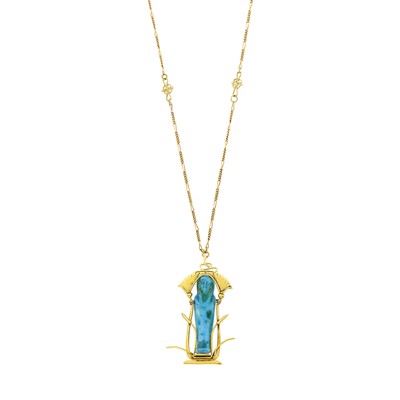 Lot 1196 - Long Gold and Faience Pendant-Necklace