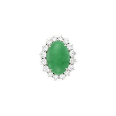 Lot 1067 - Trio Platinum, Jade and Diamond Ring