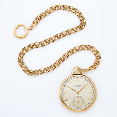 Lot 1164 - Jules Jurgensen Low Karat Gold-Filled Open Face Pocket Watch with Gold Fob Chain