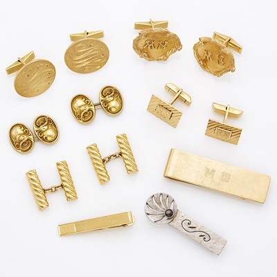 Lot 1237 - Group of Yellow and White Gold Cufflinks and Tie Bars