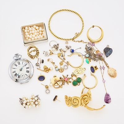 Lot 1254 - Group of Yellow and White Gold and Metal Jewelry and Fragments