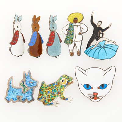 Lot 1243 - Margot de Taxco Group of Silver and Enamel Brooches