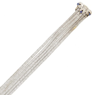 Lot 1080 - Five Strand White Gold and Synthetic Sapphire Bracelet