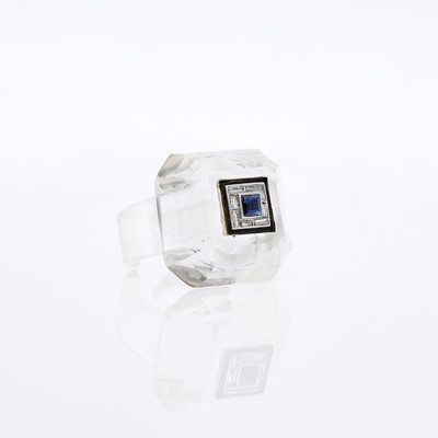 Lot 1242 - Carved Rock Crystal, Platinum, Sapphire and Diamond Ring Fragment