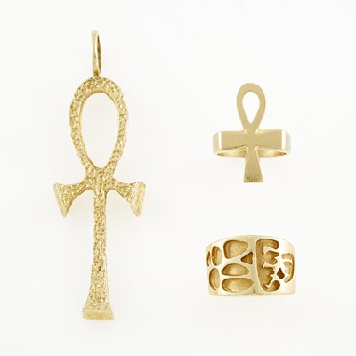 Lot 1173 - Two Gold Rings and Pendant