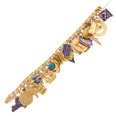 Lot 1274 - Gold and Enamel Travel Charm Bracelet