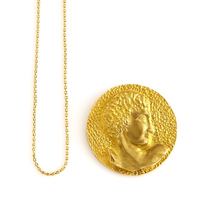Lot 1174 - Gold Pendant with Long Chain Necklace