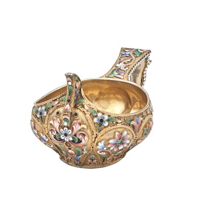 Lot 9 - Russian Silver-Gilt and Cloisonné Enamel Kovsh