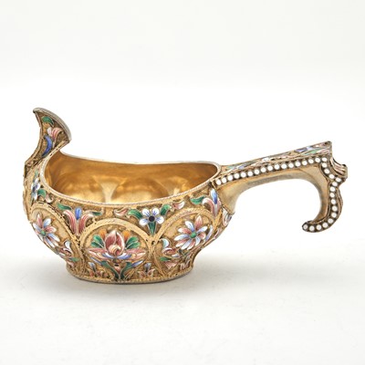 Lot 9 - Russian Silver-Gilt and Cloisonné Enamel Kovsh