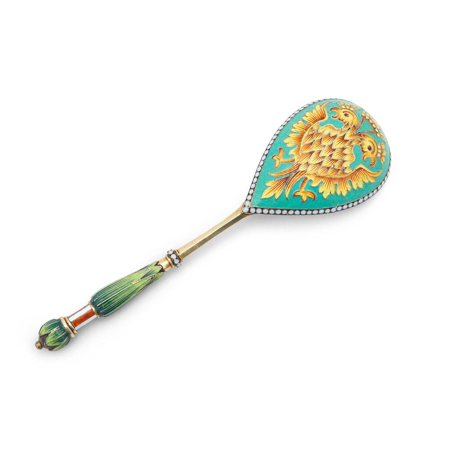 Lot 10 - Russian Silver-Gilt and Cloisonné Enamel Spoon