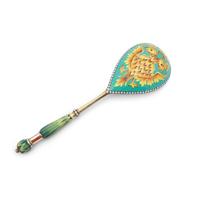 Lot 10 - Russian Silver-Gilt and Cloisonné Enamel Spoon