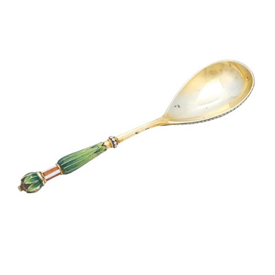 Lot 10 - Russian Silver-Gilt and Cloisonné Enamel Spoon