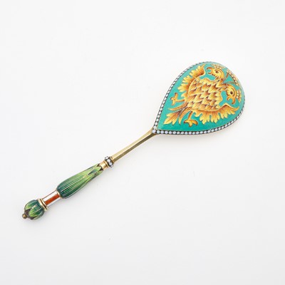 Lot 10 - Russian Silver-Gilt and Cloisonné Enamel Spoon