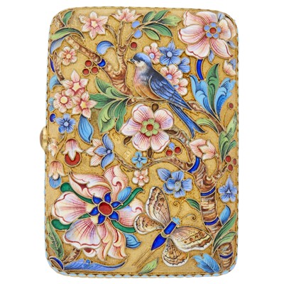 Lot 130 - Russian Silver-Gilt Cloisonné and en Plein Enamel Cigarette Case