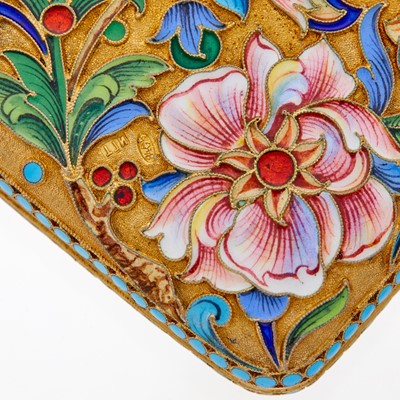 Lot 130 - Russian Silver-Gilt Cloisonné and en Plein Enamel Cigarette Case