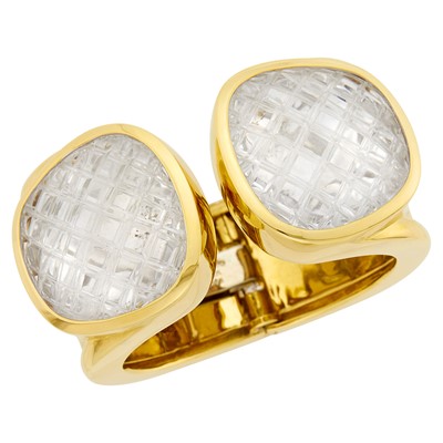 Lot 156 - David Webb Gold and Carved Rock Crystal Cuff Bangle Bracelet