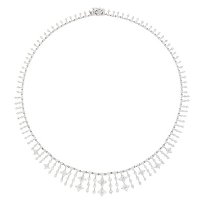 Lot 1134 - Platinum and Diamond Fringe Necklace
