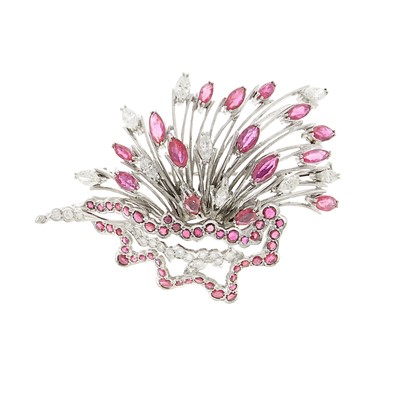 Lot 2086 - White Gold, Ruby and Diamond Brooch