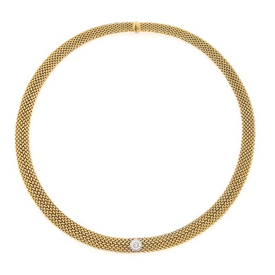 Lot 1177 - Tiffany & Co. Gold, Platinum and Diamond Mesh Necklace
