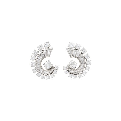 Lot 1064 - Pair of Platinum and Diamond Earclips