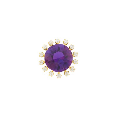 Lot 1242 - Antique Gold, Amethyst and Diamond Pendant-Pin