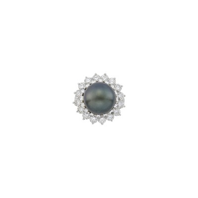 Lot 55 - White Gold, Black Tahitian Cultured Pearl and Diamond Ring