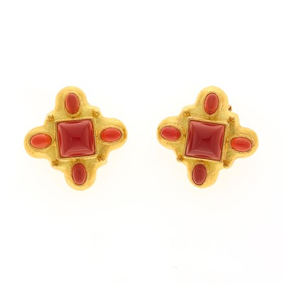 Lot 2001 - Elizabeth Locke Pair of Gold and Carnelian Earrings