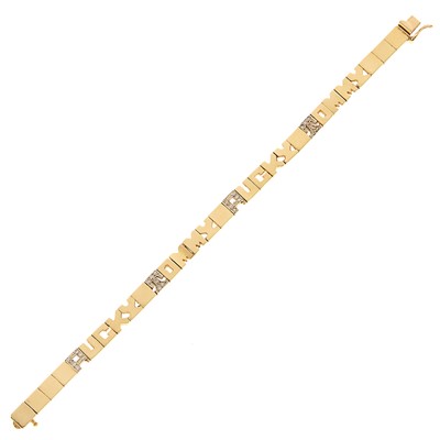 Lot 1233 - Two-Color Gold and Diamond Name Bracelet