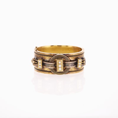 Lot 1107 - Antique Gold and Split Pearl Cuff Bangle Bracelet