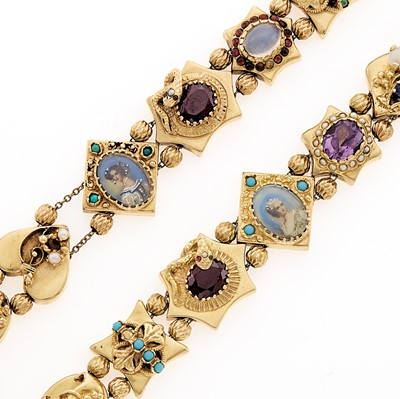 Lot 2134 - Pair of Gold and Gem-Set Slide Charm Bracelets