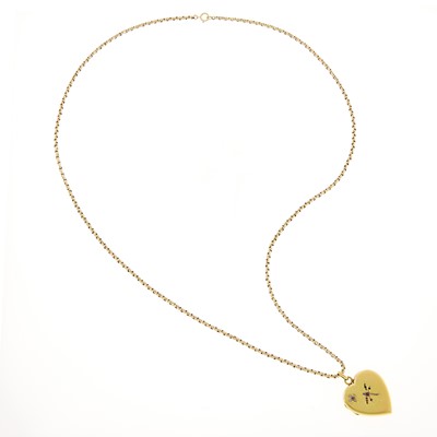 Lot 1117 - Gold and Gem-Set Locket, France, with Long Gold Chain