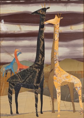 Lot 190 - Italian Pietra Dura Plaque of Giraffes