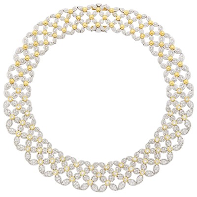 Lot 139 - Two-Color Gold and Diamond Floret Bib Necklace
