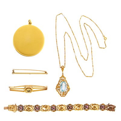 Lot 1118 - Group of Antique Gold, Metal and Gem-Set Jewelry
