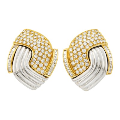 Lot 36 - Pair of Two-Color Gold and Diamond Earrings
