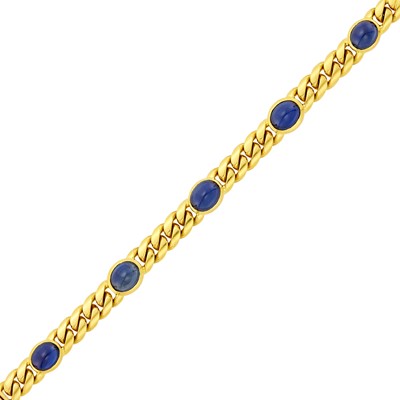 Lot 1150 - Gold and Cabochon Sapphire Curb Link Bracelet
