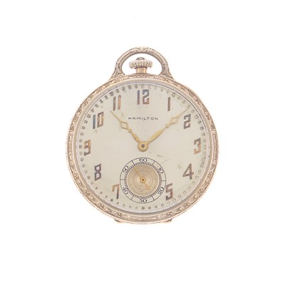 Lot 1092 - Hamilton White Gold Open Face Pocket Watch