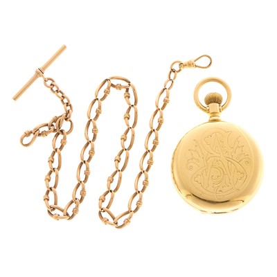 Lot 1125 - Waltham Rose Gold Pocket Watch with Curb Link Fob Chain