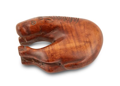 Lot 590 - A Japanese Carved Wooden Netsuke of a Horse