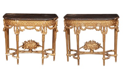 Lot 344 - Pair of Louis XVI Style Giltwood Pier Tables