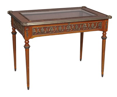 Lot 241 - Louis XVI Style Gilt-Metal Mounted Tulipwood and Fruitwood Vitrine Table