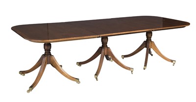 Lot 133 - George III Style Walnut Triple-Pedestal Dining Table