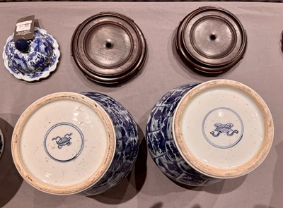 Lot 337 - A Large Pair of Chinese Blue and White Porcelain Covered Jars