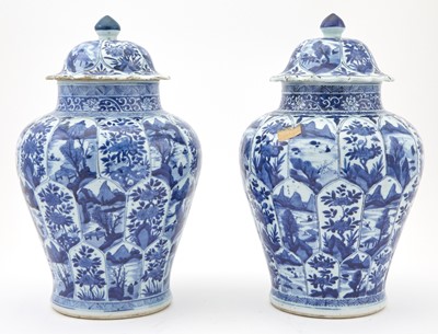 Lot 337 - A Large Pair of Chinese Blue and White Porcelain Covered Jars