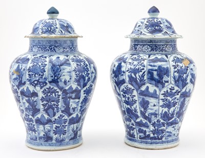 Lot 337 - A Large Pair of Chinese Blue and White Porcelain Covered Jars