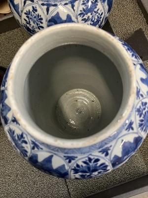 Lot 337 - A Large Pair of Chinese Blue and White Porcelain Covered Jars