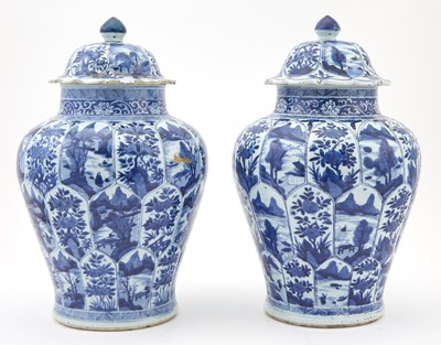 Lot 337 - A Large Pair of Chinese Blue and White Porcelain Covered Jars