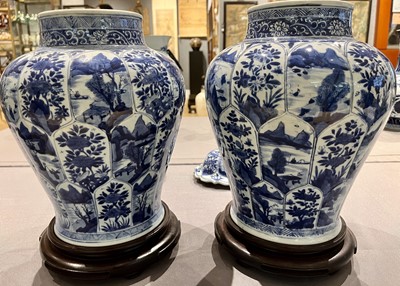 Lot 337 - A Large Pair of Chinese Blue and White Porcelain Covered Jars
